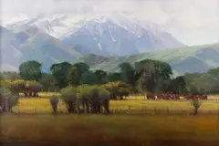 At the Bottom of the Mountains by Michael Albrechtsen, oil on canvas, offered Mar 2026