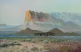 William Standing, Cabin and Bluffs, oil on board