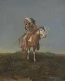 William Standing, Native on Horse, oil on canvasboard