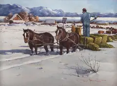 Joseph Bohler, Winter at Steamboat, watercolor
