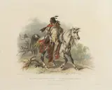 Karl Bodmer, Blackfoot Indianer Zu Pferd, lithograph, Fig XIX London Published by Ackermann and Co. $800-1,200
