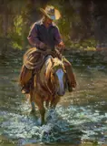 Crossing the Creek by Bruce Graham, oil on board, offered Mar 2026