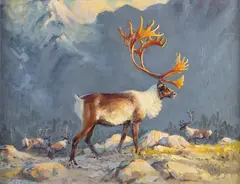 Gary Joseph Schildt, Caribou, oil on canvasboard
