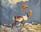 Gary Joseph Schildt, Caribou, oil on canvasboard