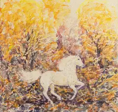 Ila Mae McAfee, White Horse, mixed media