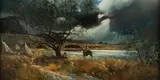 Hulan Fleming, Storm at Camp, oil on board