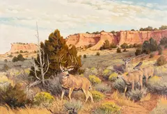 Ralph Oberg, Mulies in the Cedars, oil on canvas