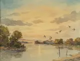 Hans Kleiber, Along the Yellowstone, watercolor