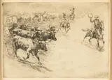 Edward Borein, Heading 'Em In, etching and drypoint with original copper