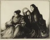 Gene Kloss, Apache Women at the Fiesta, drypoint