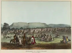 Karl Bodmer, Encampment of the Piekmann Indians Near Fort McKenzie, lithograph First published 1936, litho of Tab. 43. $2,000-3,000 Provenance: Coll