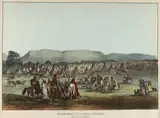 Karl Bodmer, Encampment of the Piekmann Indians Near Fort McKenzie, lithograph First published 1936, litho of Tab. 43. $2,000-3,000 Provenance: Coll