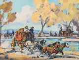 Marjorie Reed, Comanche Sprints - Ft. Stockton, oil on canvasboard