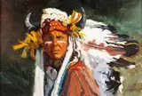 Chief Yellow Hand by Glen Edwards, oil on canvasboard, offered Mar 2026