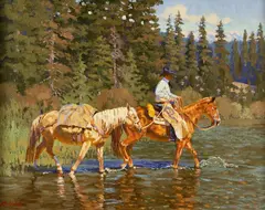 R.E. Pierce, Through the Creek, oil on canvasboard