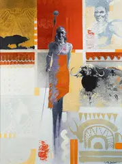 Keith Joubert, Samburu and Cape Buffalo, oil on canvas