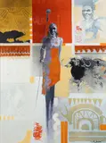 Keith Joubert, Samburu and Cape Buffalo, oil on canvas