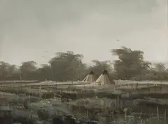 Thomas DeDecker, Cheyenne Encampment, oil on board