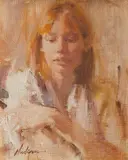 Girl with Orange Hair by Carolyn Anderson, oil on board, offered Mar 2026