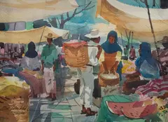 Tom Hill, Market Day, watercolor