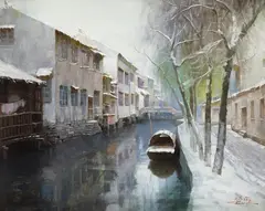 Jie Wei Zhou, Winter Reflections - Suzhou, oil on board