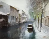 Jie Wei Zhou, Winter Reflections - Suzhou, oil on board