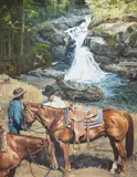 Lisa Delisi, Stopping at the Falls, oil on canvasboard