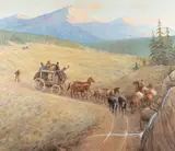 Stagecoach by Jim Carkhuff, oil on canvas, offered Mar 2026