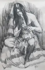 Hollis Williford, Flute Player, charcoal