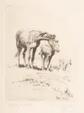 William "Bill" Gollings, Mare and Colt, etching Original pencil signature lower right