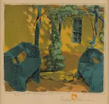 Gustave Baumann, A Quiet Corner, Santa Fe, NM, woodcut print, 54/125