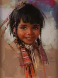 Harley Brown, Native Girl with Red Shawl, pastel