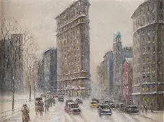 Guy Wiggins, Winter Weather, Madison Square, oil on canvas