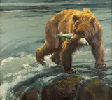 Luke Frazier, One In The Mouth Is Worth Two In The River, oil on canvas