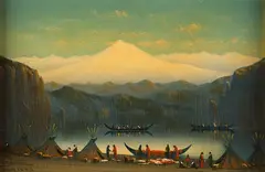 James E. Stuart, Alaskan Indians, oil on board