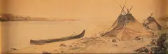Louis Akin, River Encampment, watercolor