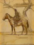 Kenneth Riley, On Horseback, gouache