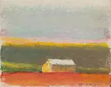 Wolf Kahn, Cabin Set on Red Ground, pastel