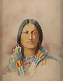 Untitled (Portrait of a Native American Woman), Circa by Charles Marion Russell, watercolor, offered Mar 2025