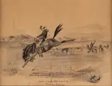 Scene on the Judith Roundup, Bucking Broncho by Charles Marion Russell, ink wash, offered Mar 2025