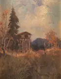 Sydney Laurence, Wilderness Cache, oil on board