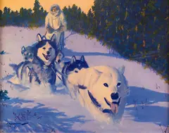 Fred Machetanz, Moving Ahead, Palmer, AK, oil on canvas