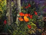 Orange Poppies by Carol Swinney, oil on canvas, offered Mar 2025