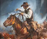 At Work by Chris Owen, gouache, offered Mar 2025