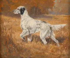 Edwin Megargee, Hunting Dog, oil on board