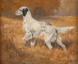 Hunting Dog by Edwin Megargee, oil on board, offered Mar 2025