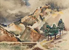 Joseph Bakos, Hail, Santa Fe Canyon, watercolor