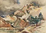 Joseph Bakos, Hail, Santa Fe Canyon, watercolor