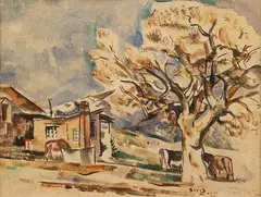 Joseph Bakos, Santa Fe (Recto), watercolor