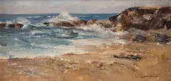 John Encinias, Waterscape, oil on board